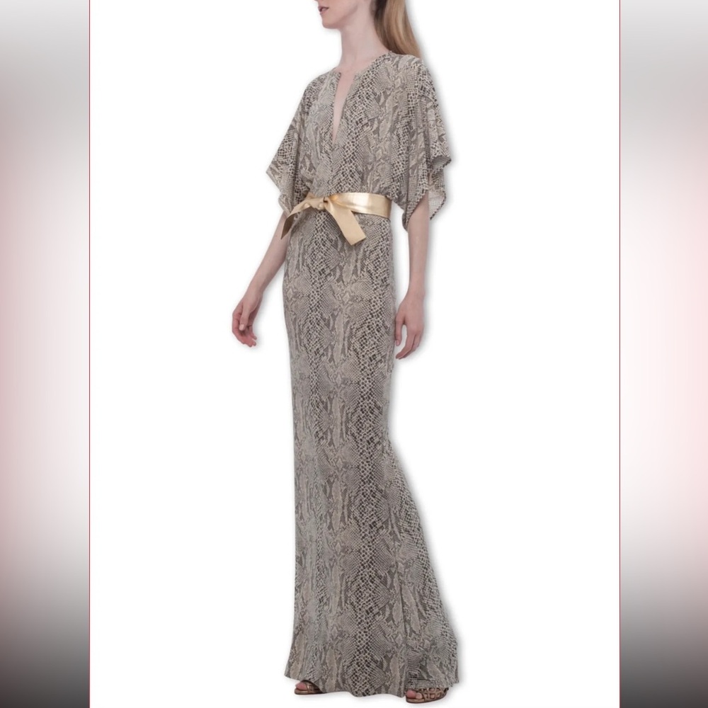Norma Kamali X Kulture Snake Skin Obie Gown Size Large Maxi Dress Gray Cream